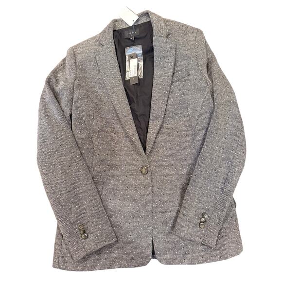 Theory Dancey K Tweed Blazer Sz 8 Black White Preppy Work Academia Capsule Brit - Picture 14 of 14